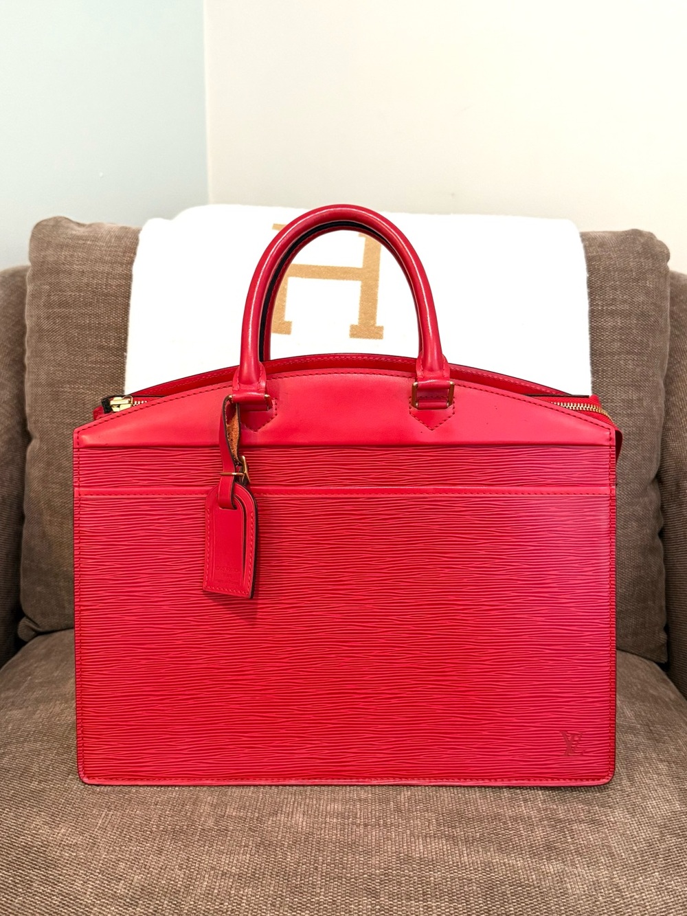 Authentic Louis Vuitton red Epi leather Riviera tote bag M48187 handbag LV